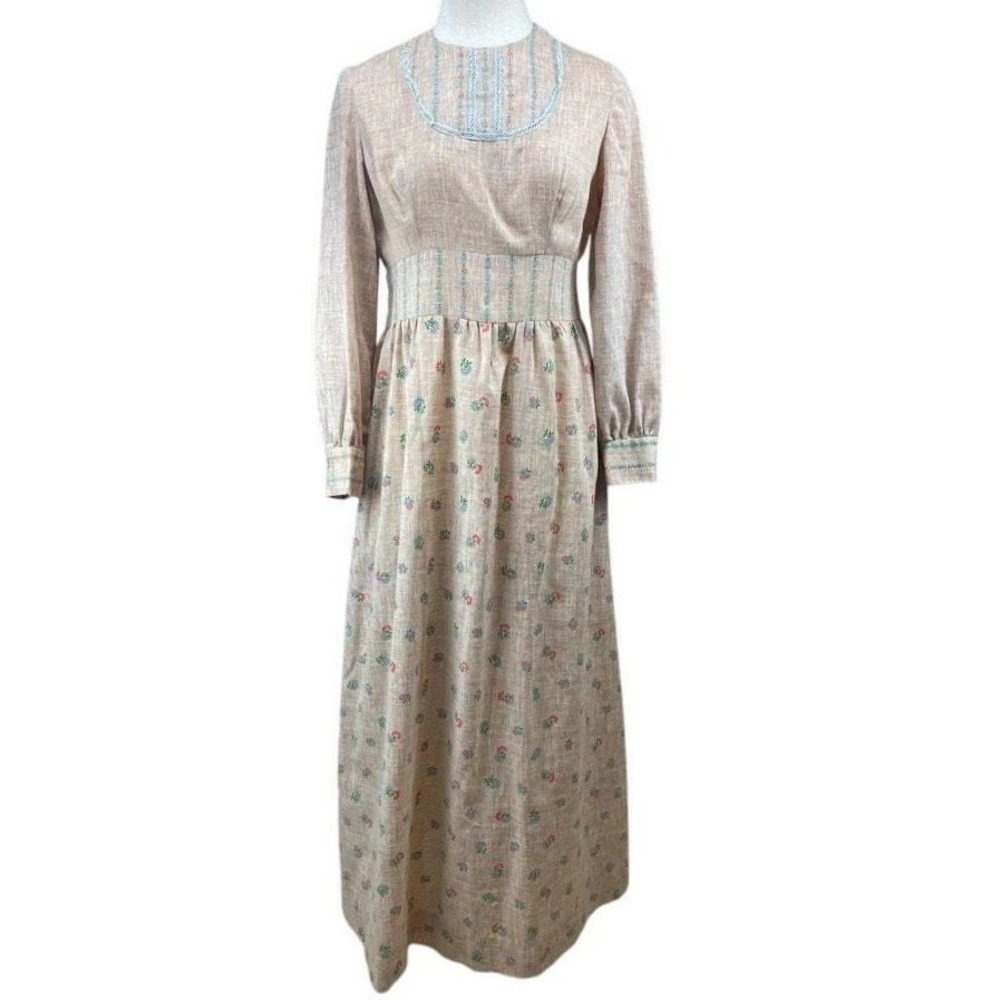 Vintage 70s Maxi Womens (M) Empire Floral Prairie Dress Cottage Cotton Regency